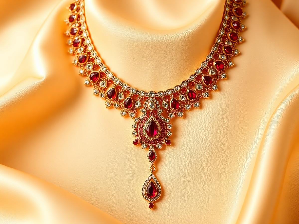 Handcrafted gold necklace with rubies and diamonds